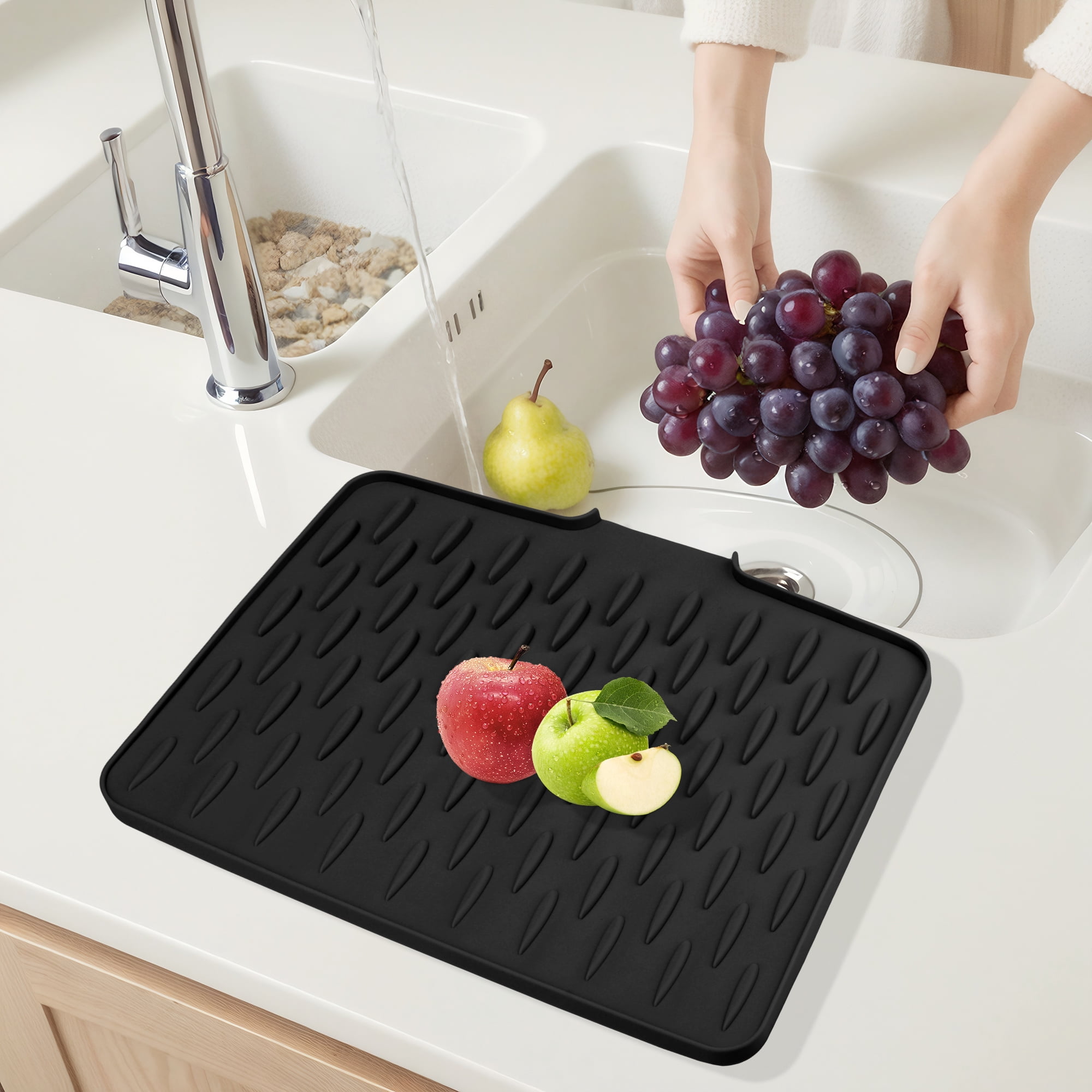 Unique Bargains Multi-Functional Dish Drying Mat for Kitchen Black