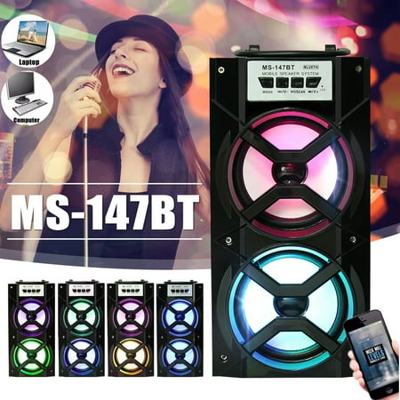 Wireless Dual Horns Portable Hi Fi Stereo Outdoor LED bluetooth Sound Party Speaker MP3 FM Radio w/ USB TF AUX  LED DJ Lights For Cellphone PC With