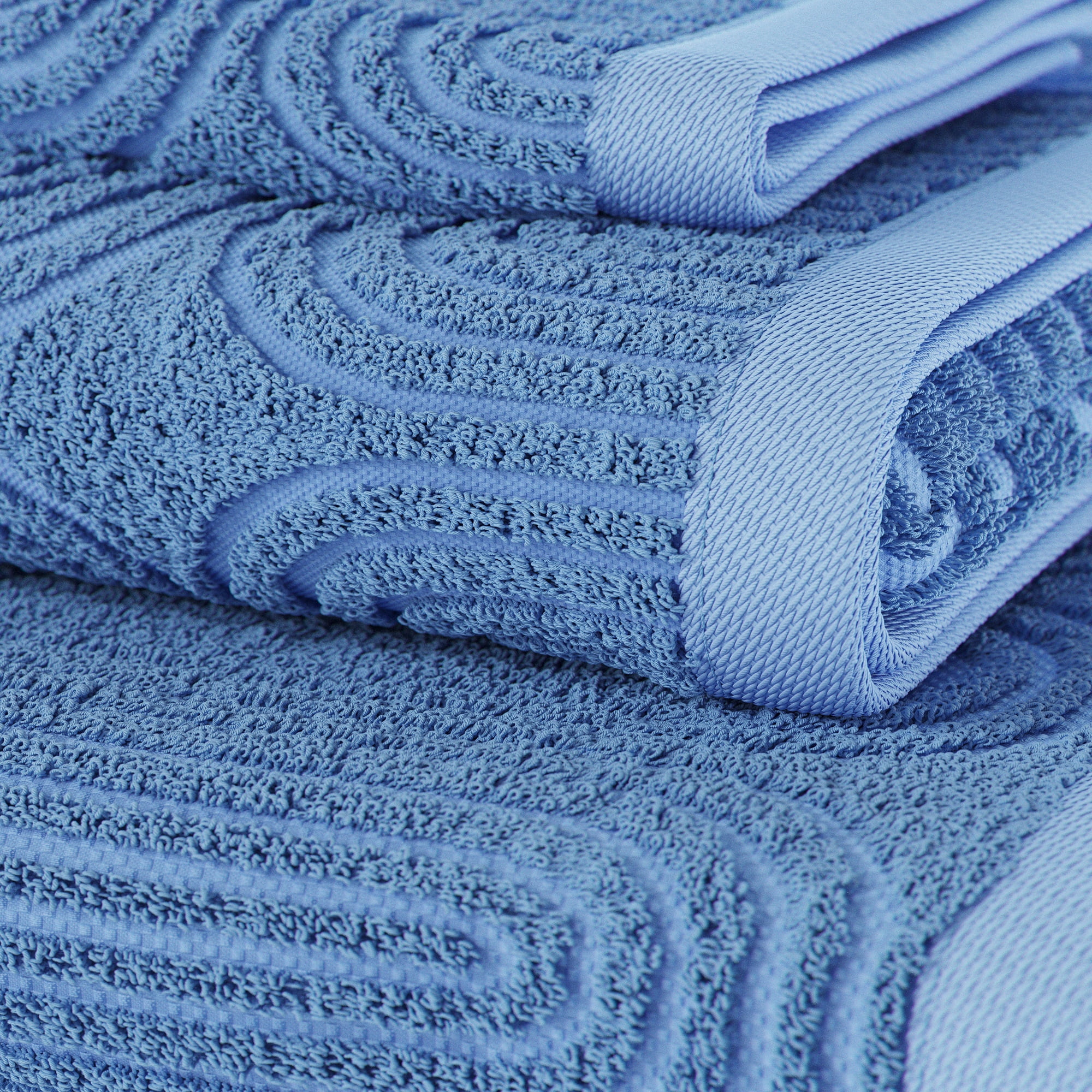 Beautiful by Drew Barrymore 6-Piece Textured Bath Towel Set, Soft 100% Cotton, Winter Sky