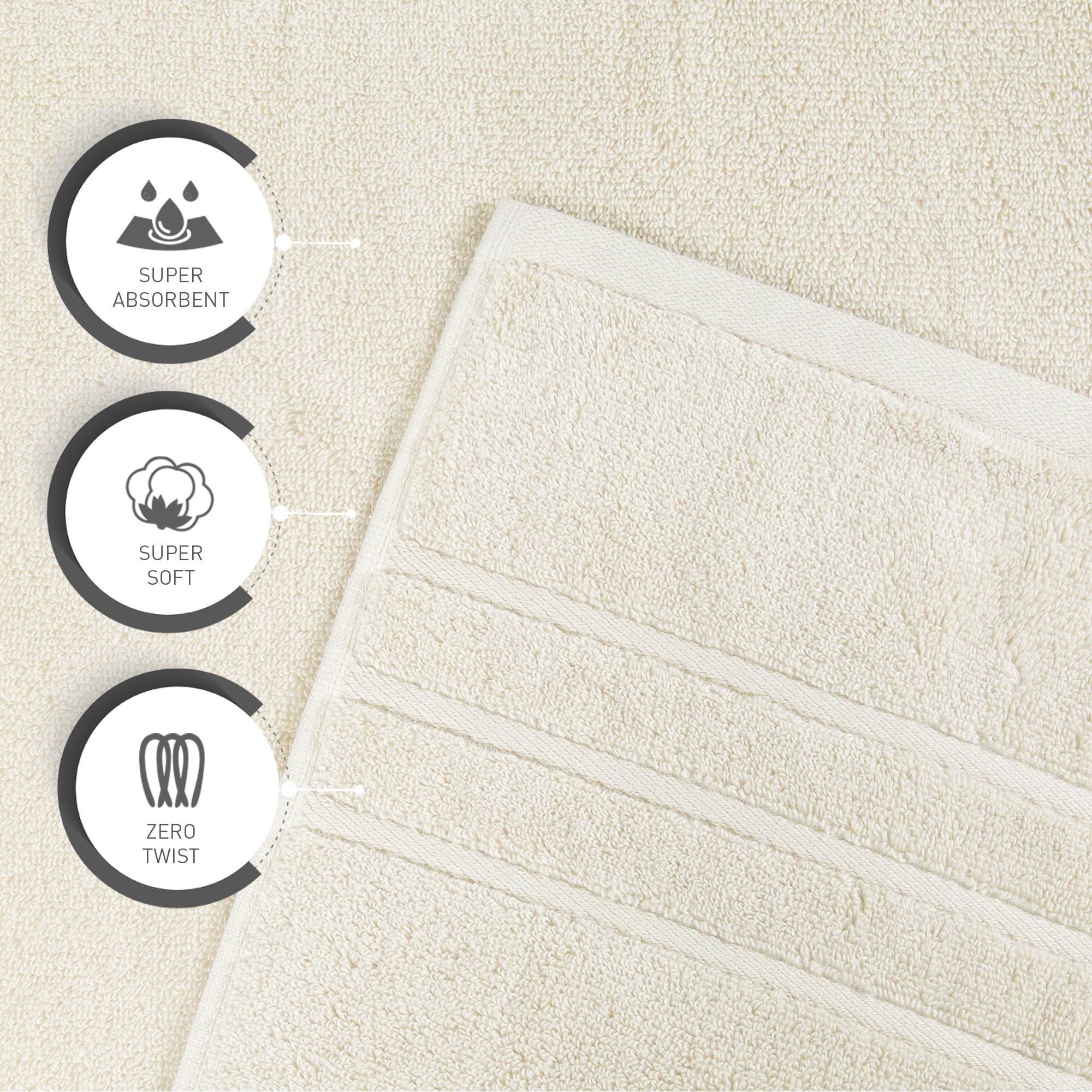 Everyday Home by Trident Eco Twist 2 Piece Bath Towel Set, Cotton and Viscose from Bamboo Towel, Plush, Absorbent, Bathroom Towels, Lamb's Wool