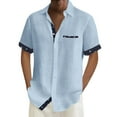 thumbnail image 2 of Mens Hawaiian Shirt Short Sleeve Holiday Button Color Contrast Lapel Top Summer Casual Comfortable Beach Shirts for Men Blue XL, 2 of 7