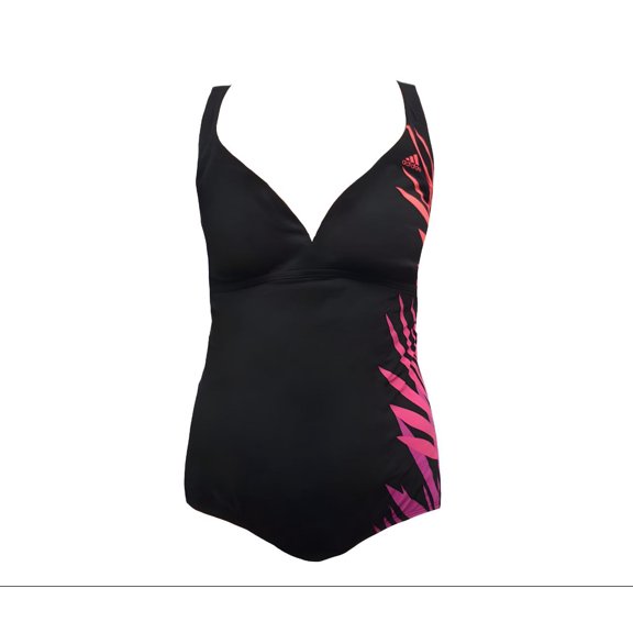 ADIDAS Women's Shirred Padded V-Neck One Piece Swimsuit, Black, 10