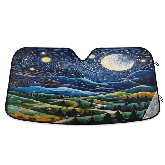 Forest Moon Stars Car Windshield Sun Shade Foldable Car Front Window Visor Heat and UV Protection 53x23.5