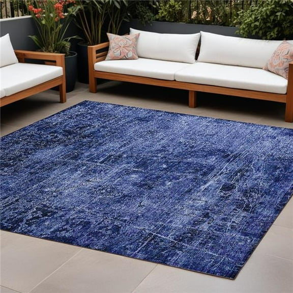 HomeRoots 563140 9 x 12 ft. Navy Blue Abstract Washable Non Skid Indoor Outdoor Rectangle Machine Woven Area Rug