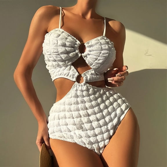 Vedolay Swimsuit Coverup For Women Women One Piece Swimsuits Plunge V Neck Bathing Suits Lace up Monokini Strappy Cutout Swimwear,White L
