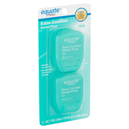 (2 pack) Equate Extra Comfort Mint Dental Floss, 40 M, 2 Count (Compare to Oral-B Glide Pro-Health Comfort Plus Mint (Best Rated Dental Floss)