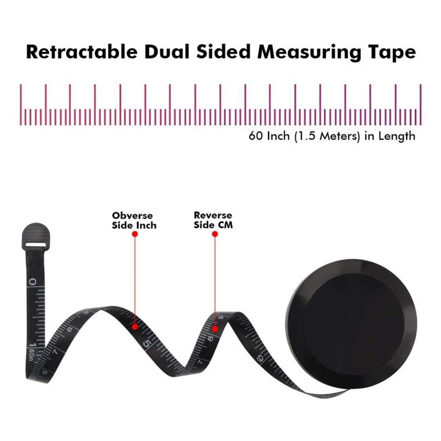 Round Tape Measure All Black Mini Telescopic Tape 150 Cm Measuring Tooldigital Ruler Tape Measure Caliper Laser Measure Measuring Gauge Precision Tool Metric and Imperial