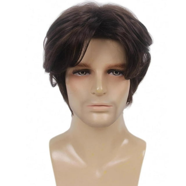Peluca genérica para cosplay, corta, marrón, para hombre, parte media natural
