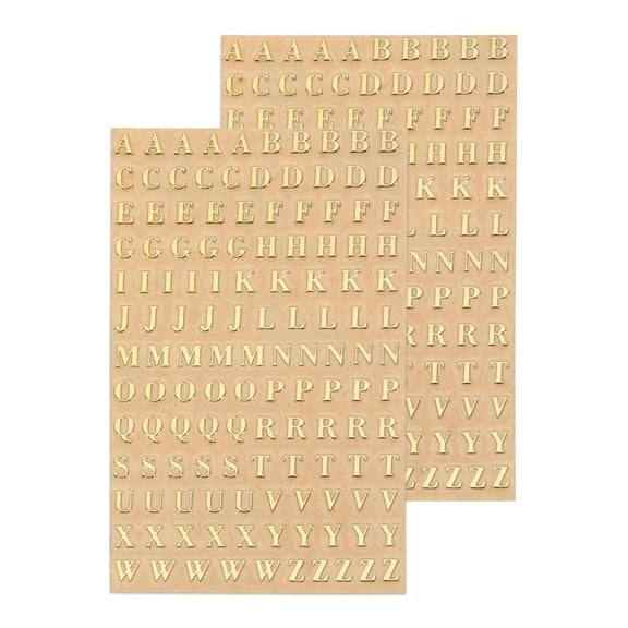 2 Sheets Letter Resin Stickers 3D Small A to Z Gold Alphabet Sticker Metallic Alloy Uppercase for Resin Nail 3mm