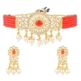 thumbnail image 1 of Efulgenz Red Faux Pearl Beaded Choker Necklace Earrings Kundan Crystal Bridal Jewelry Multi Layered Necklace Dangle Earrings Wedding Indian Jewelry Set for Women, 1 of 8