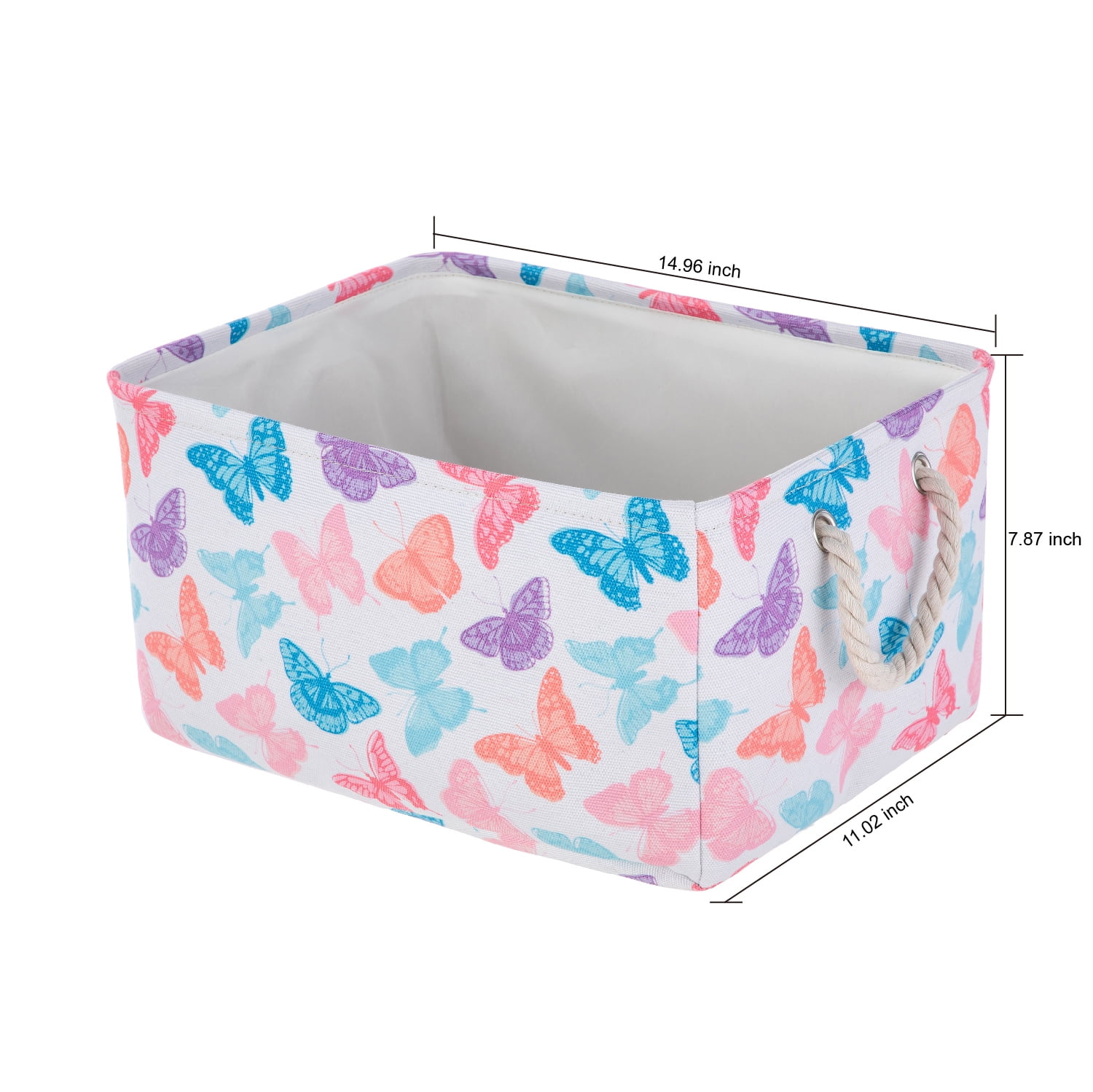 Your Zone Kids Butterfly Canvas Storage Basket with Handles, 15 in x 11 in x 7.8 in