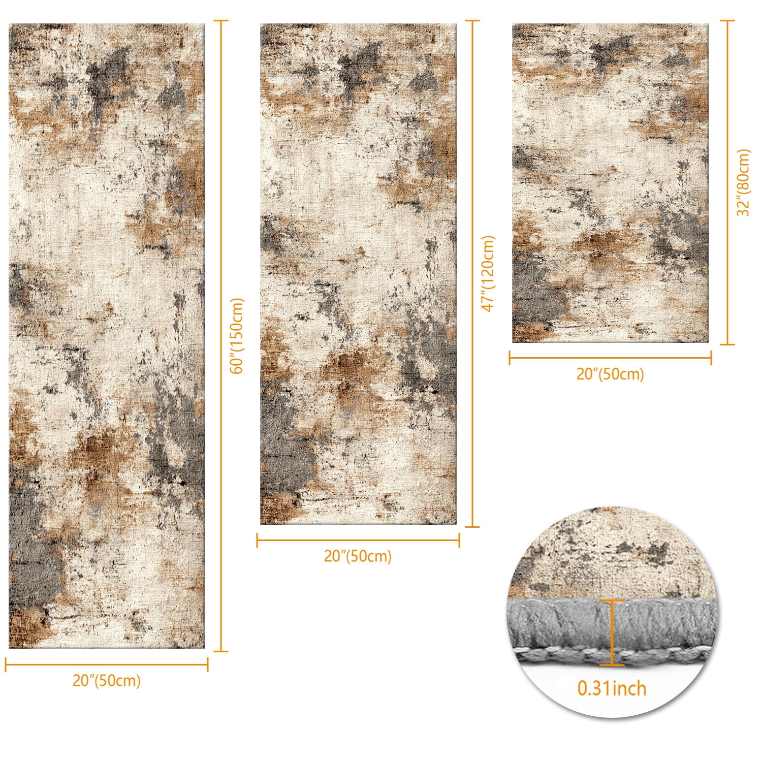 3-Piece Farmhouse Striped Kitchen Rug Set Anti-Slip Backing, Machine Washable Distressed Floor Mats for Kitchen Hallway Bathroom Laundry Room Christmas Decor