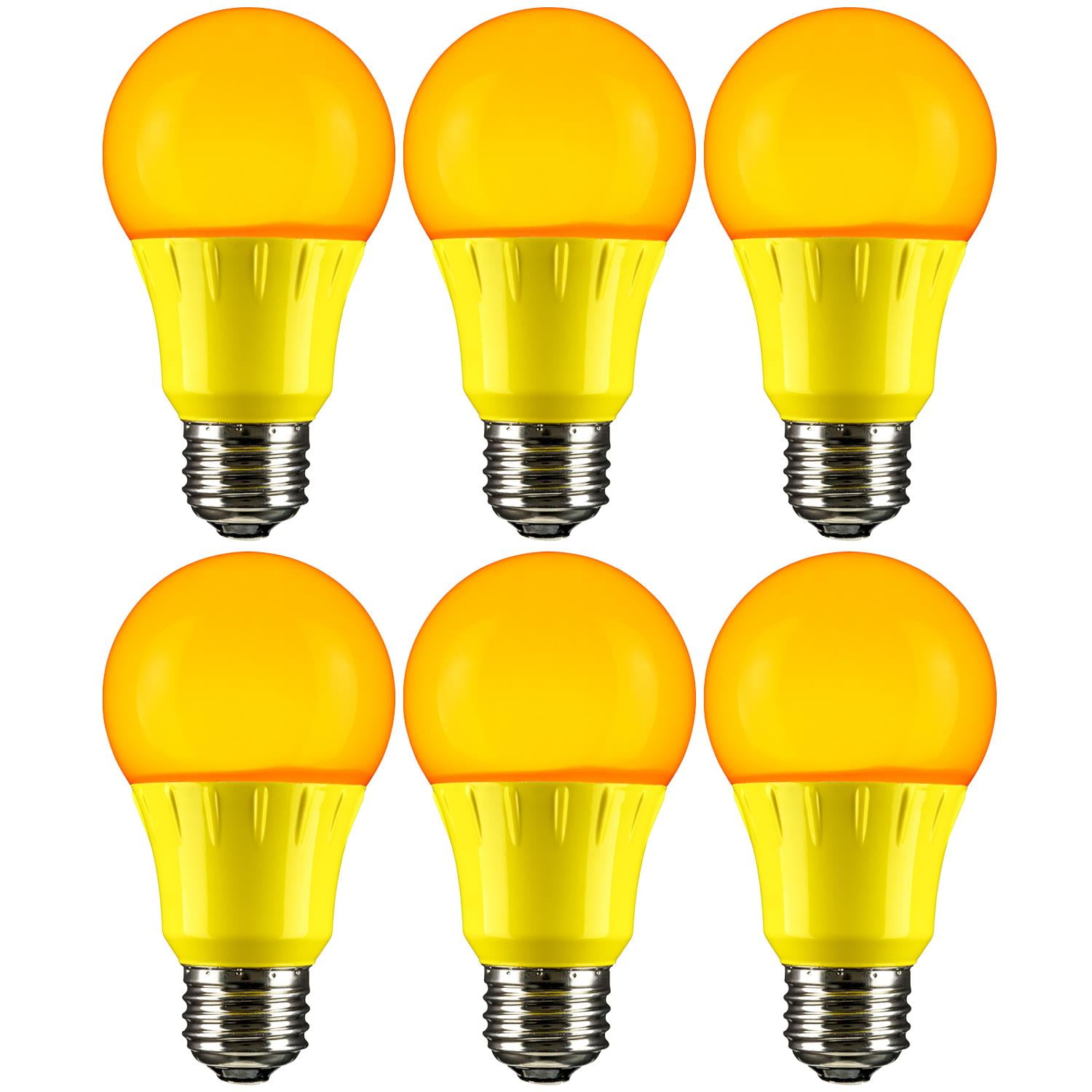 Sunlite A19/3W/Y/LED/6PK LED Colored A19 3W Light Bulbs with Medium (E26) Base (6 Pack), Yellow