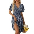 thumbnail image 2 of SAATLERI Summer Dresses for Women 2025 V Neck Short Sleeve Vacation Beach Floral Sundresses for Women Empire Waist Short Dresses Flowy A-Line Midi Dress, 2 of 5