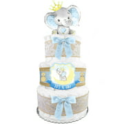 Elephant 3-Tier Diaper Cake for a Boy - "A Little Peanut is on His Way" - Baby Shower Gift - Centerpiece - Blue and Gray