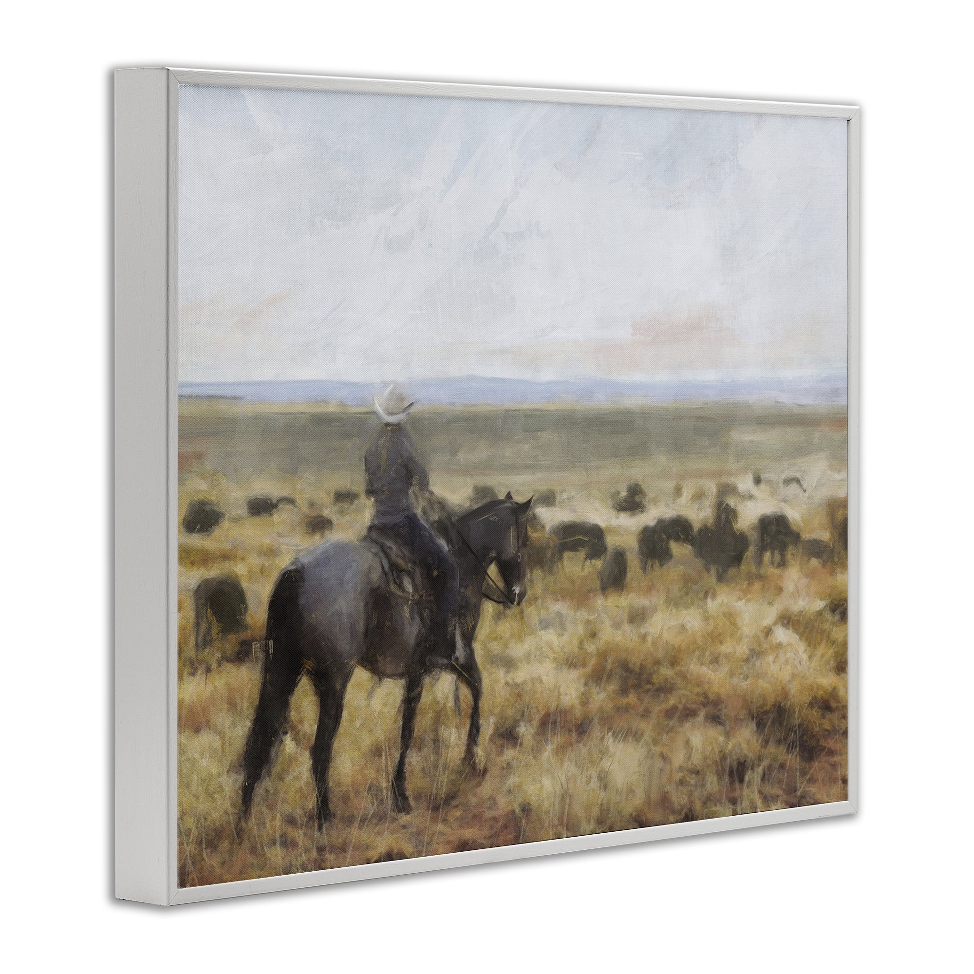 Stupell Industries On The Range Cowboy Landscape Painting White Framed Art Print Wall Art, 20 x 16