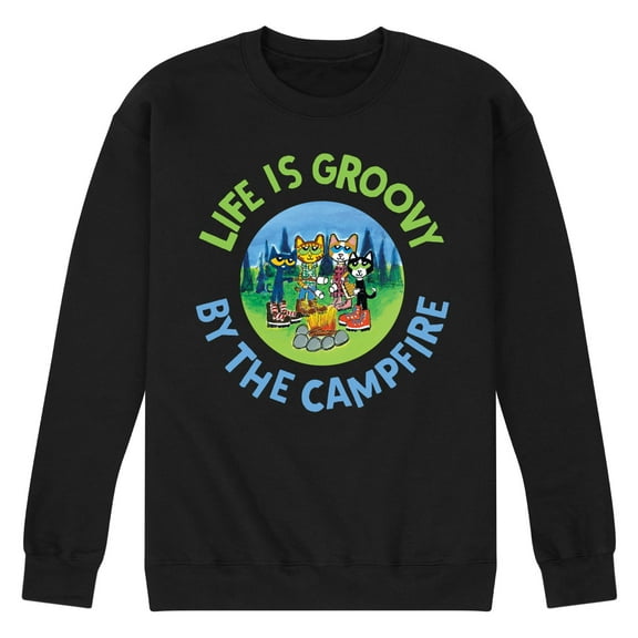 Pete The Cat - Life Is Groovy By The Campfire - Men's Crew Neck Fleece Pullover