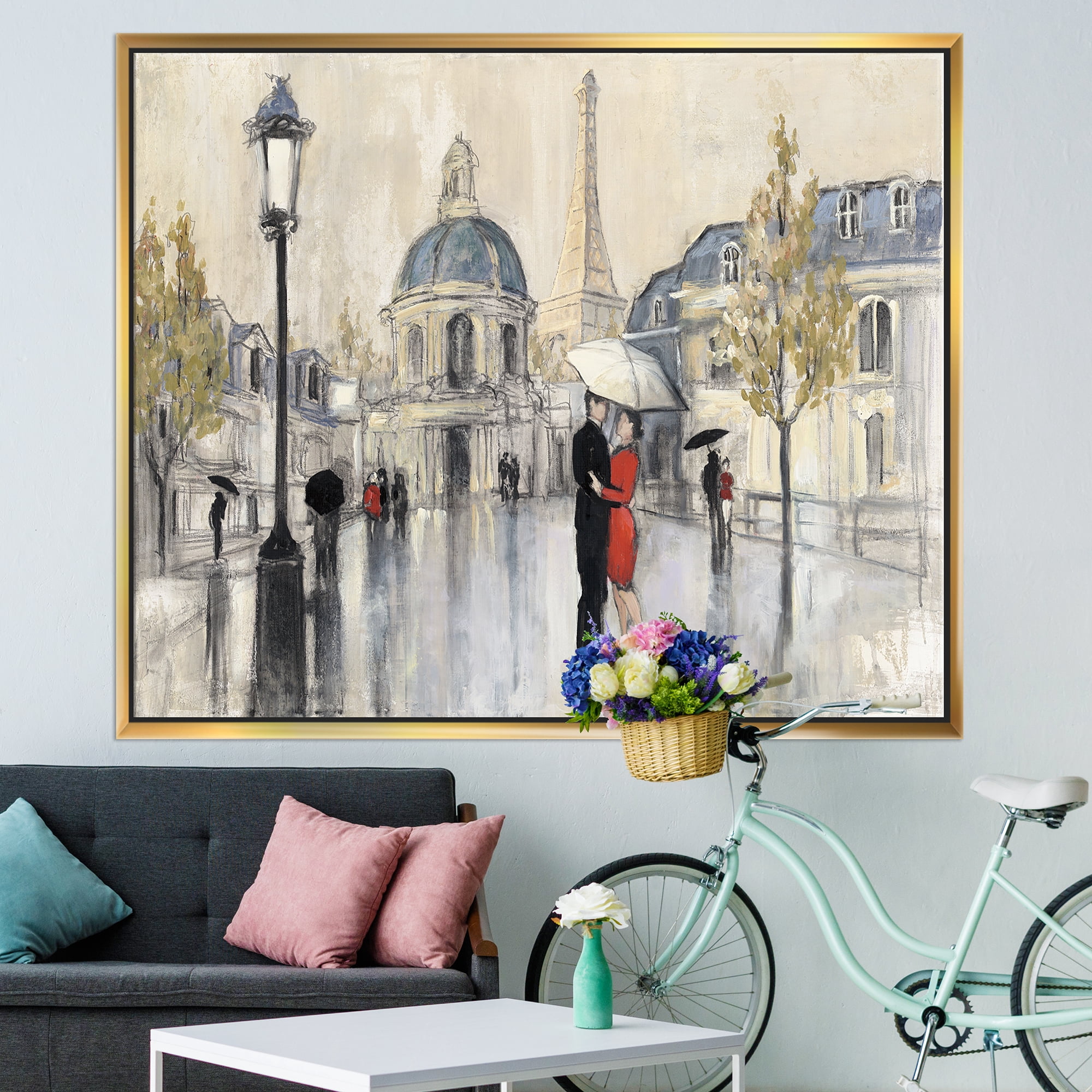 Designart ' Love in Paris I ' Romantic French Country Framed Canvas