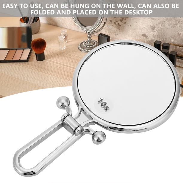 Espejo De Maquillaje De Doble Cara, Espejo De Mano Plegable Con Aumento De 10x