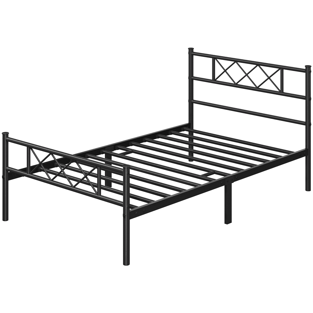 Fullfurnique Simple Metal Platform Bed Frame with Headboard and Footboard, Twin, Black