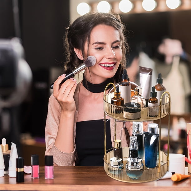 Vitrina giratoria de 360 grados Caja de lápiz labial desmontable Luz de lujo de lujo para la mesa de lavado de tocadores