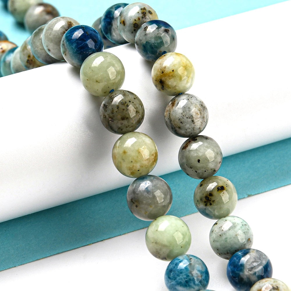 2strands Natural Blue Azurite in Calcite Beads Strands UV Reactive Fluorescent Gemstone Round Beads 8mm Hole: 0.7mm about 49pcs/strand 15.75''(40cm)
