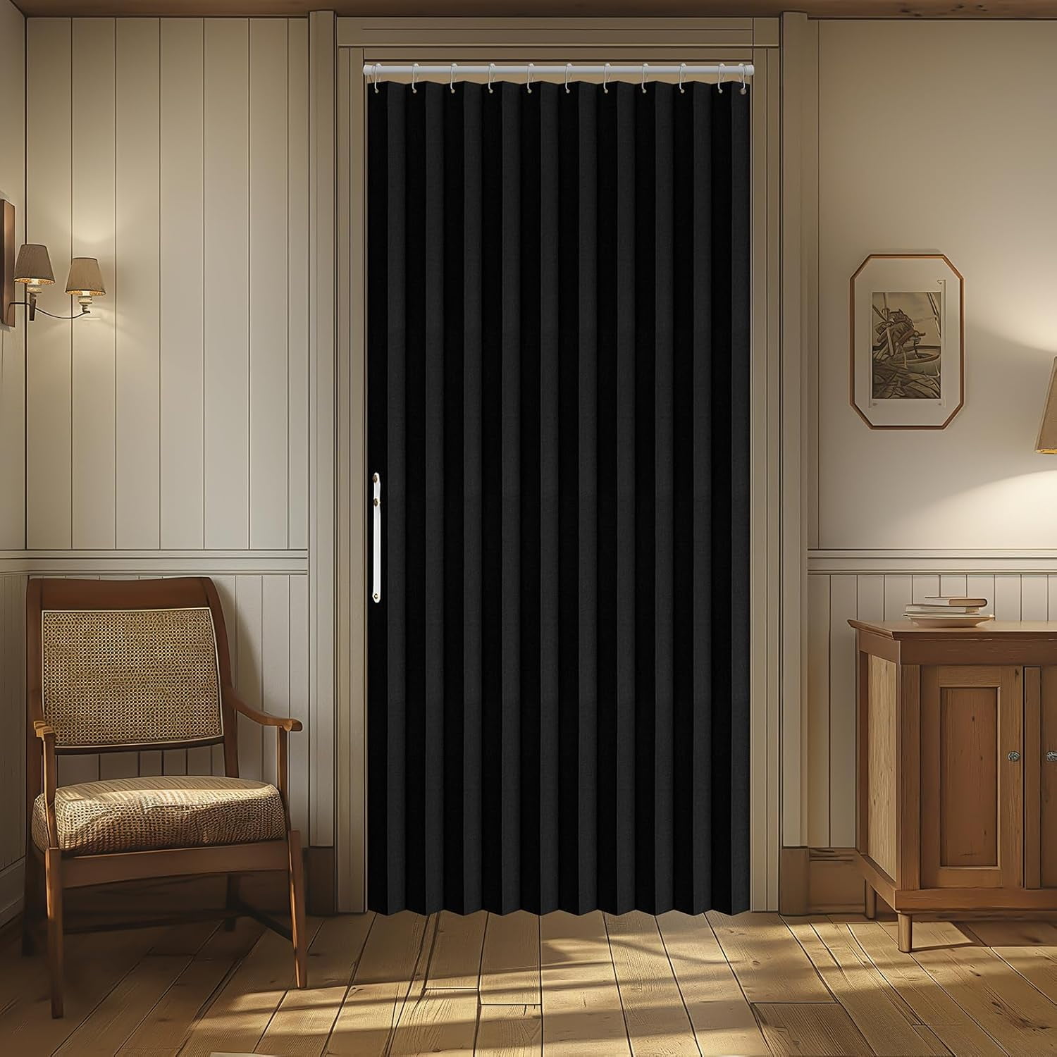 100% Blackout Magnetic Door Curtain Accordion Doors Interior Closet Door Curtain Invisible Applicable Bedroom Room Living Room Doorway (Black 42" W x 78" L) 1 Panel