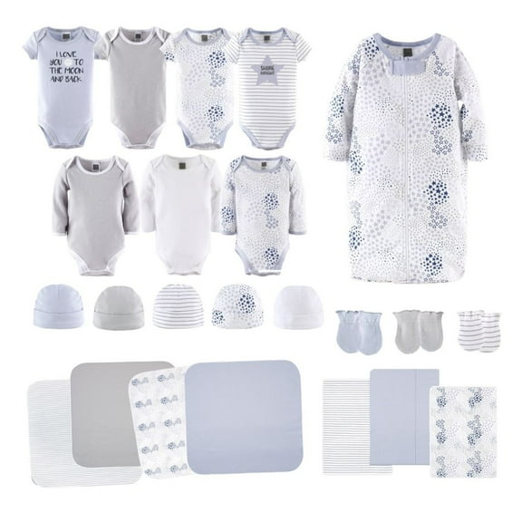 The Peanutshell Newborn Baby Layette Gift Set for Baby Boys or Girls, Shower Gift Essentials, Blue, Grey Celestial