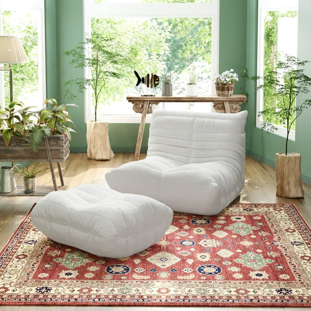 Magic Home Memory Foam Floor Chair Comfortable Back Support Lazy Sofa Comfy for Reading Game Meditating Teddy Fabric 3 seats