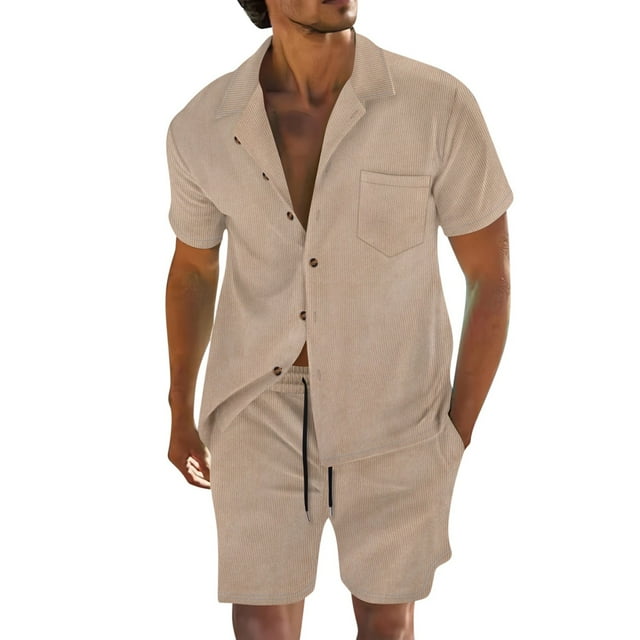 Camisetas de Verano Casuales de los Hombres, Pantalones Cortos de Manga Corta de la Solapa para la Playa, las Vacaciones Y la Ropa Deportiva Casual