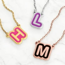 Personalized Planet Women's Bubble Initial with Enamel Outline Necklace