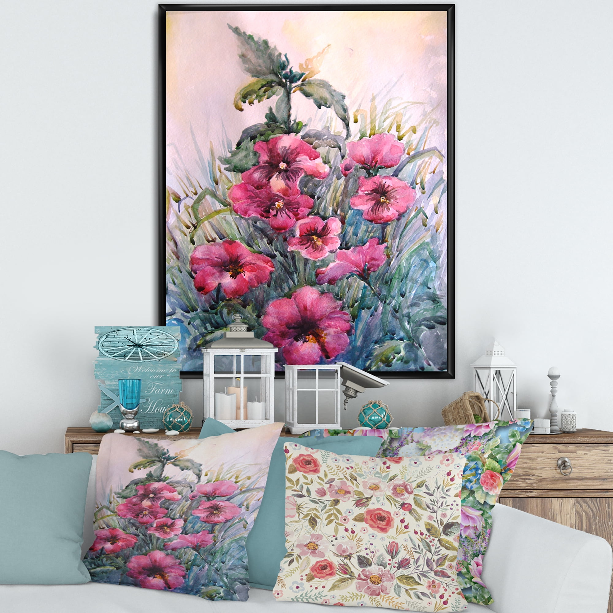 Designart 'Blossoming Hibiscus Flowers In The Wild' Traditional Framed Canvas Wall Art Print