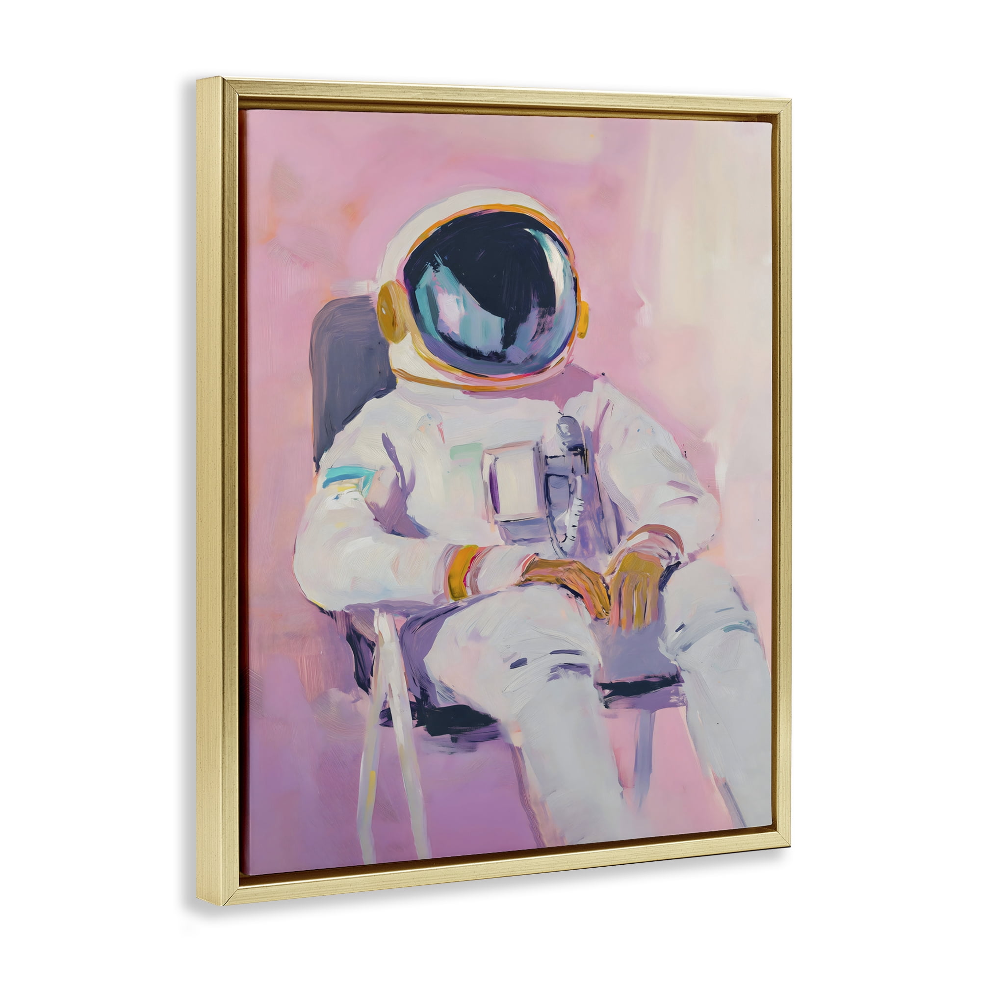 Stupell Industries Resting Astronaut on Chair Gold Framed Floater Canvas Wall Art, design by The Prints Vibe