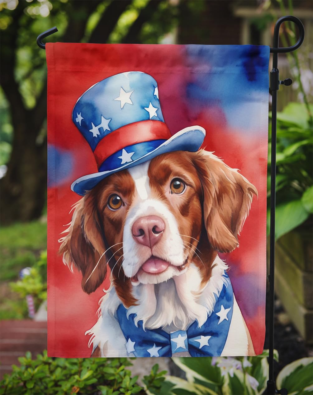 Brittany Spaniel Patriotic Garden Flag 11.25 in x 15.5 in