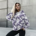 thumbnail image 4 of COEQINE Tops Oversized Women's Hoodies Sweatshirts Pullover Fashion Y2K Loose Crewneck Fit Soft Casual Wear Long Sleeves Purple Flower Hooded Sweatshirt Outfits Clothes, M, 4 of 7
