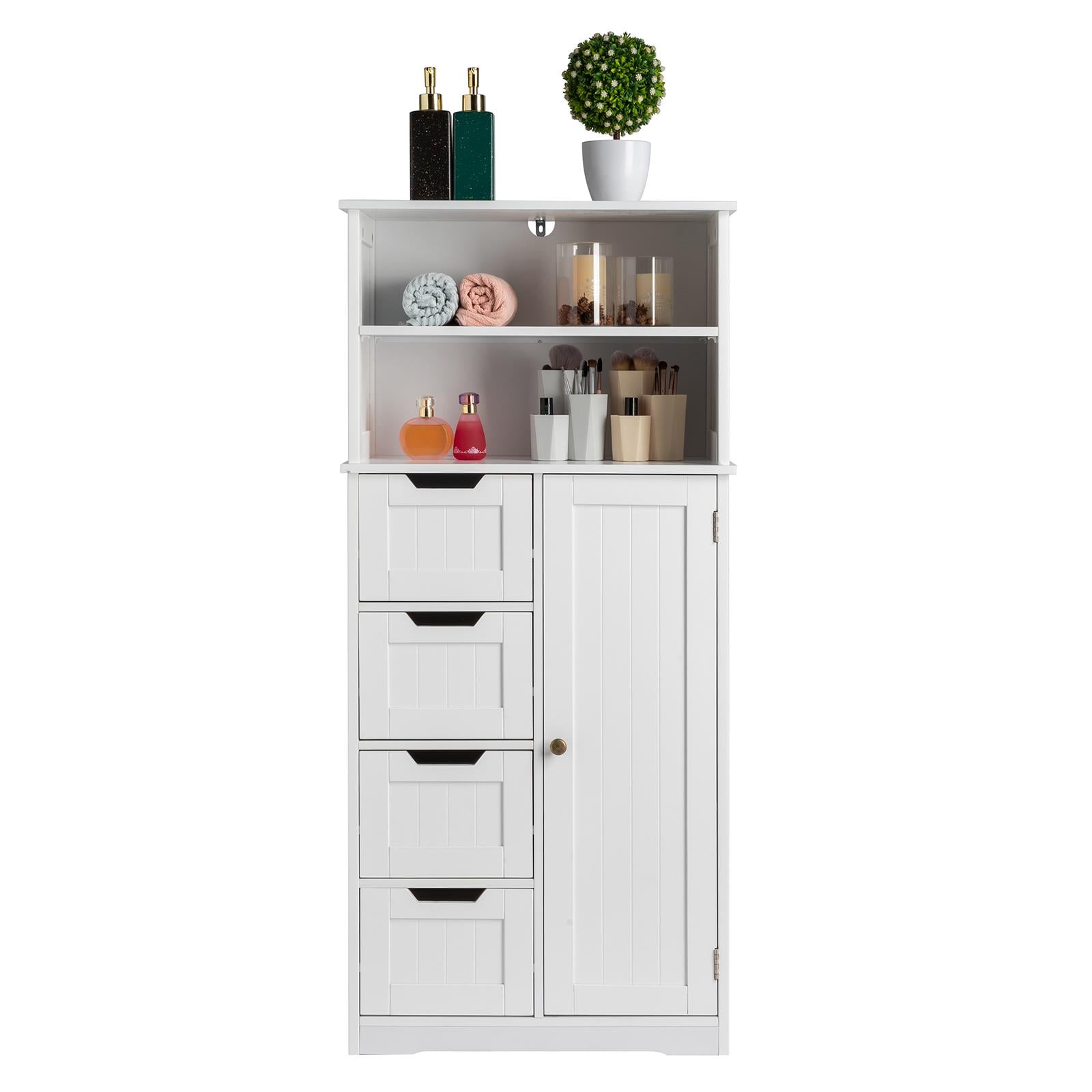 Ktaxon Bathroom Floor Cabinet with 4 Drawers 1 Cupboard & 2 Adjustable Shelves for Kitchen Living Room, White