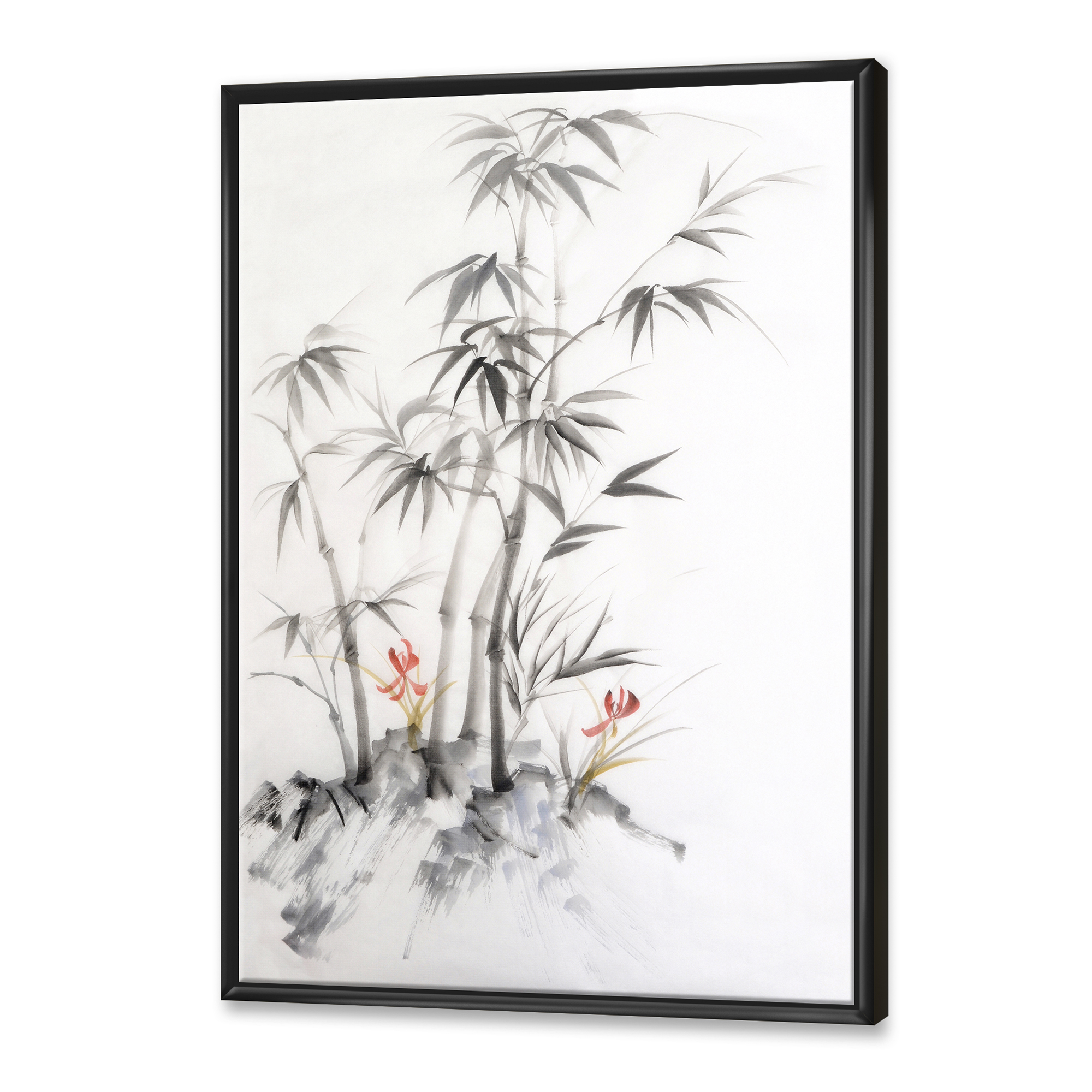 Designart 'Vintage Black and White Bamboo III' Traditional Framed Canvas Wall Art Print