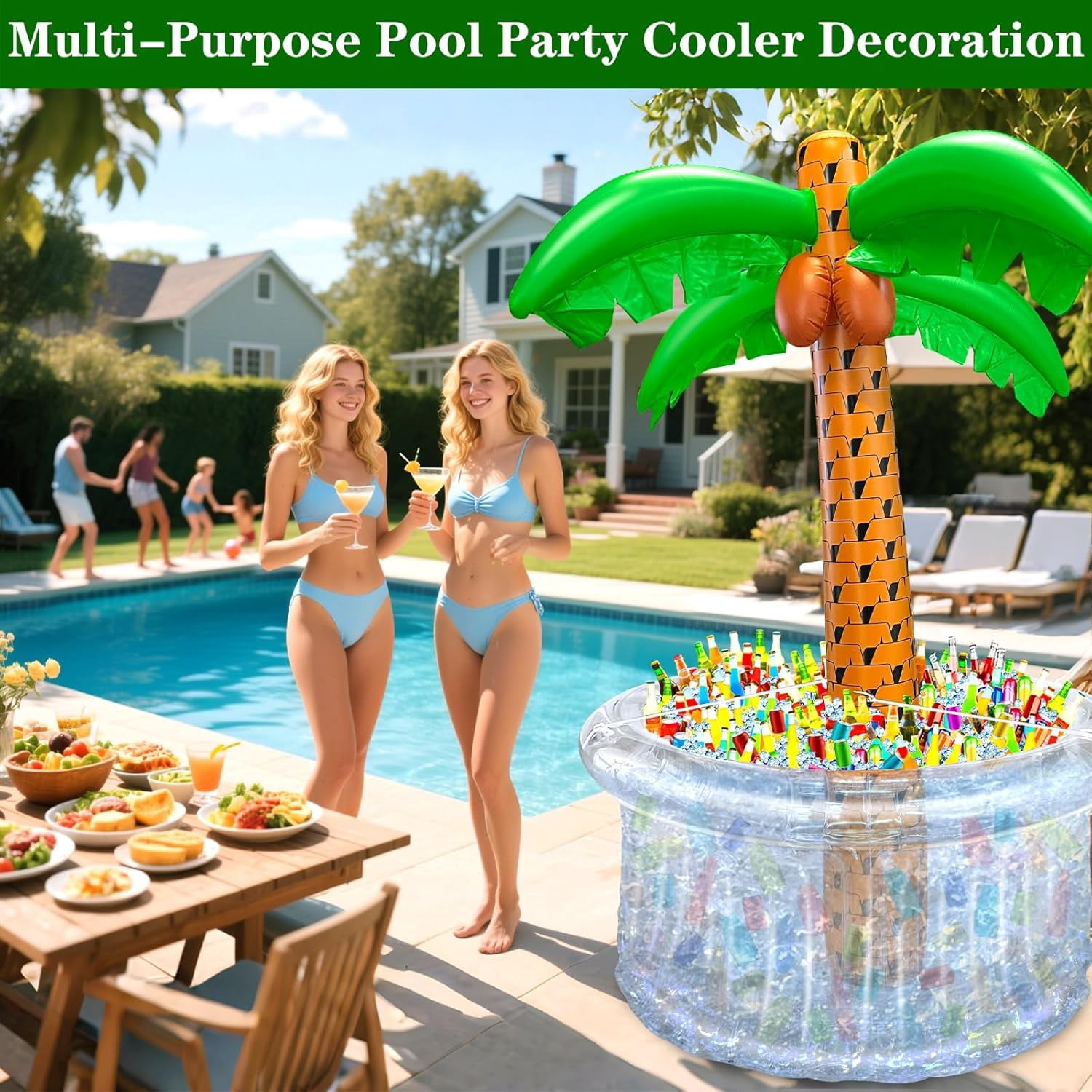 DEA  72" Inflatable Palm Tree Cooler, 200+ Drinks Super Large Capacity, Pool Party Decoration, Luau Party Decor, Beach Hawaiian Birthday Party Supplies Tropical Themed Summer Outdoor Drink Cooler