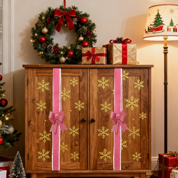 1PC Christmas Ribbon Bows 78.74 Inch Festive Holiday Decor for Front Door,Cabinet,Wreath,Fireplace,Party,Christmas Tree,Thanksgiving, New Years,Birthday,Seasonal Home Decoration