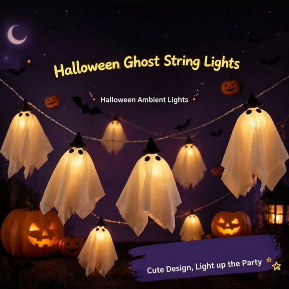 Halloween Ghost Decor,Spooky Ghosts String Lights Light Up Ghost Garland Halloween Lights for Mantle, Fireplace, Window, Porch, Party Indoor Outdoor Decor