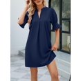 thumbnail image 6 of Summer Dresses for Women V Neck Ruffle Short Sleeve Casual Shift Dress with Pockets Dark Blue L, 6 of 8