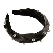 Unique Bargains 1 Pc Braided Faux Pearl flannelette Headband Headwear Hairband for Women 1.2 Inch Wide Deep Brown