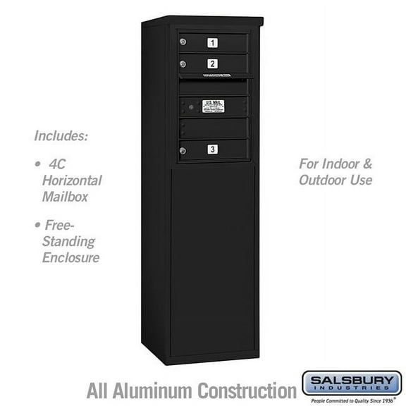 Salsbury Industries  17.75 x 52.875 x 18.5 in. Free-Standing 4C Horizontal Mailbox Unit - Front Loading - USPS Access, Black