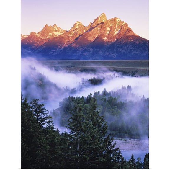 Great BIG Canvas | Rolled Dennis Flaherty Poster Print entitled Wyoming, Grand Teton Mountains, misty mountain scene at dawn
