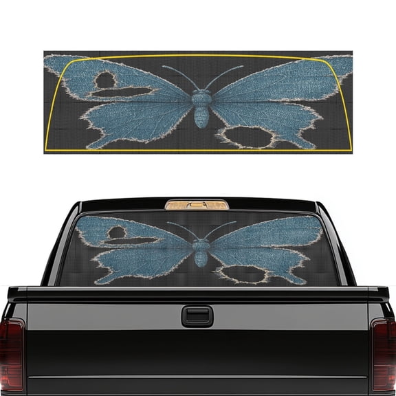 POLERO Blue Denim Moth Perforated Vinyl Rear Window Decal, 66.9 x 22.4 Inches See through Sticker, Durable UV Protection for Most Pickup Trucks