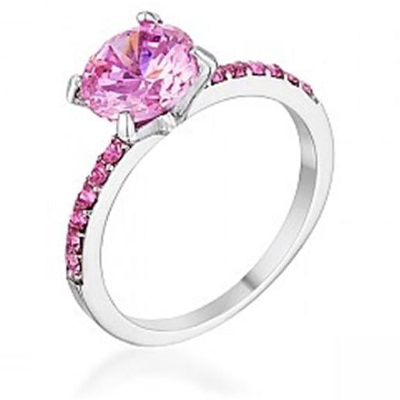 R08565R-V01-08 2.3ct Pink Cubic Zirconia Rhodium Ring - Size 8