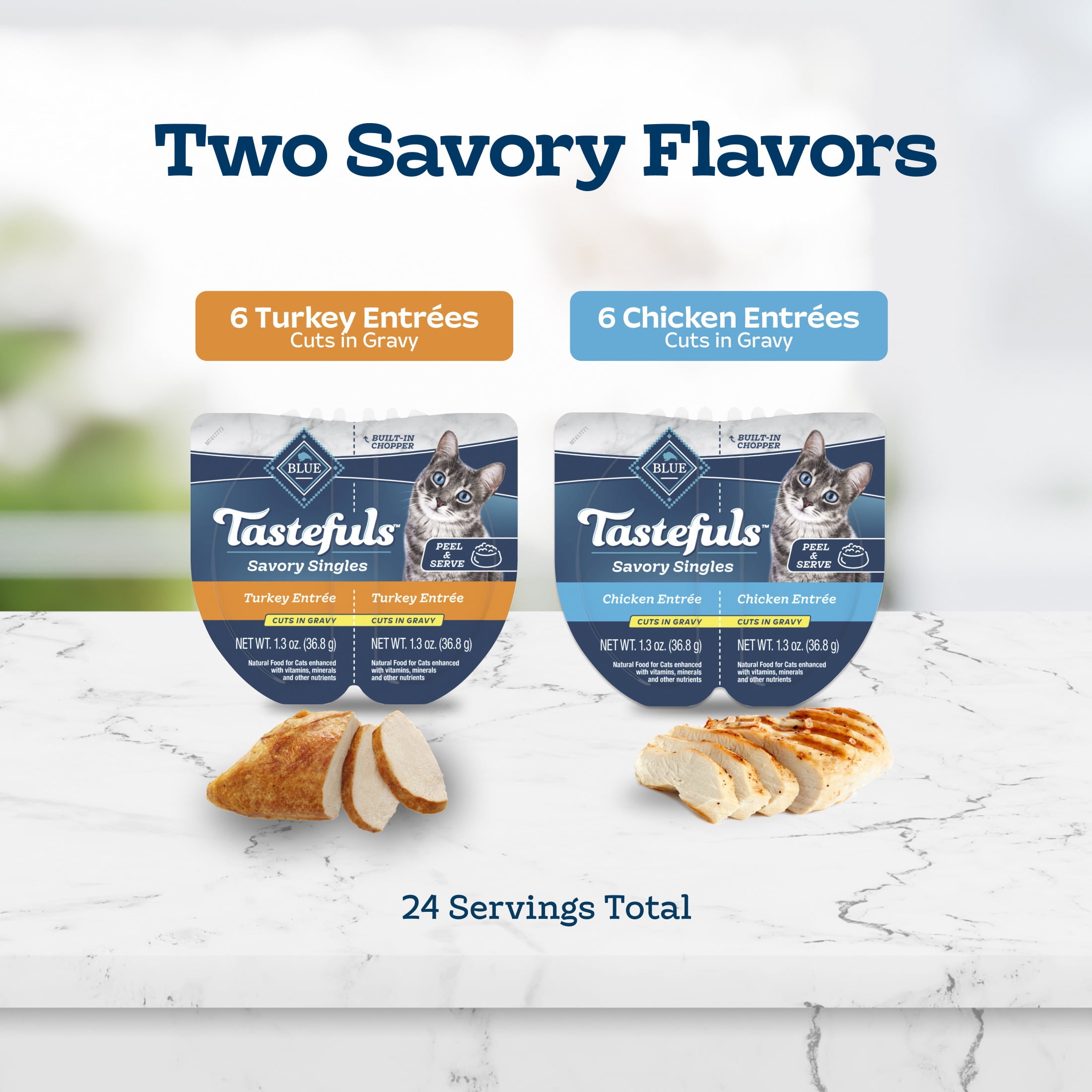 Blue Buffalo Tastefuls Savory Singles Variety Pack, Wet Cat Food in Gravy, 2.6-oz. Twin Packs, Chicken & Turkey (12 Ct.)