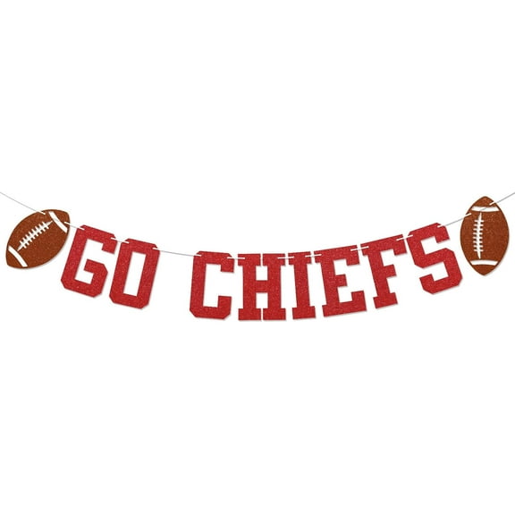 Go Chiefs Banner - Let's Go Chiefs Sign, Football Game Day Decor, Chiefs Football Party Sign, Chiefs Day Decorations Red Glitter