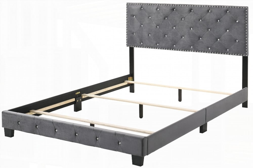 King Size Solid Wood Platform Bed Frame with Gray Finish for Modern Living