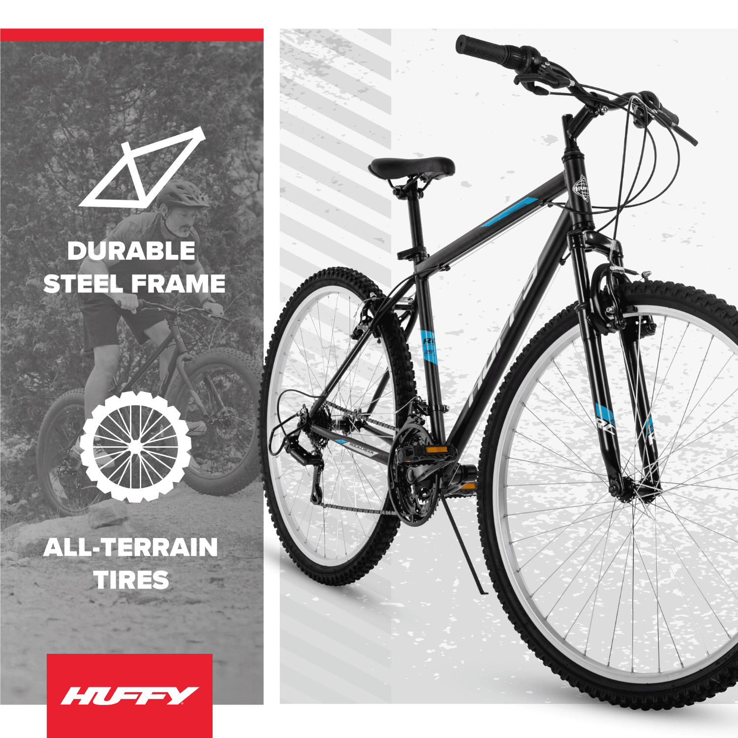 Huffy 29" Rock Creek Mountain Bike, Fits Riders 60”+, Matte Black, Adult, Men's